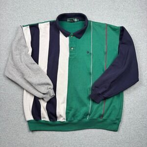 Knights of Round Table Mens XL Colorblock Striped Polo Sweatshirt vintage 90s